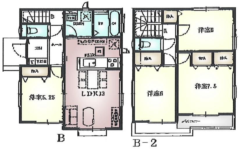 Floor plan. (B Building), Price 35,800,000 yen, 4LDK, Land area 100.61 sq m , Building area 91.91 sq m