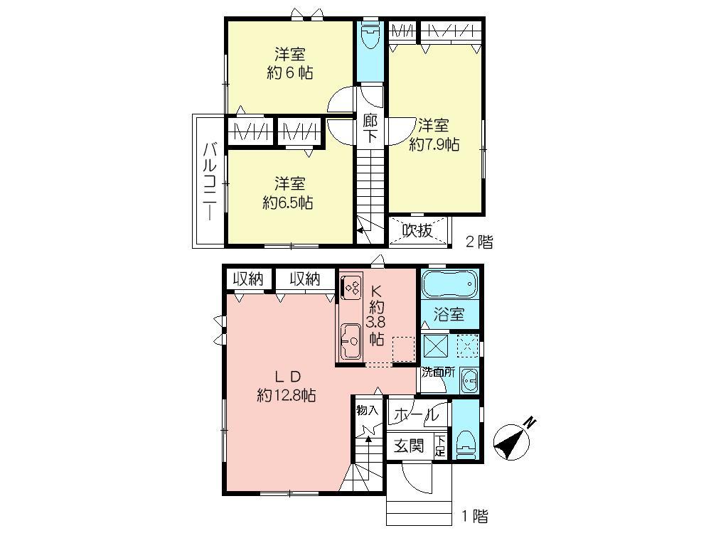 Floor plan. (Building 2), Price 35,590,000 yen, 3LDK, Land area 94.94 sq m , Building area 87.76 sq m