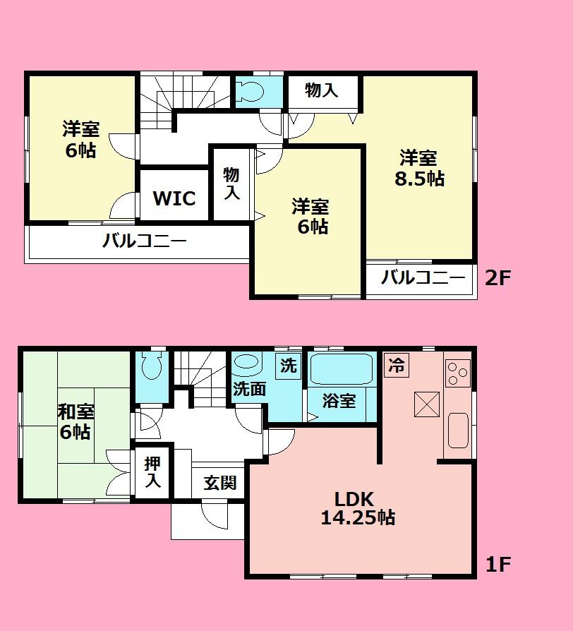 Floor plan. (1 Building), Price 41,800,000 yen, 4LDK, Land area 104.77 sq m , Building area 96.88 sq m