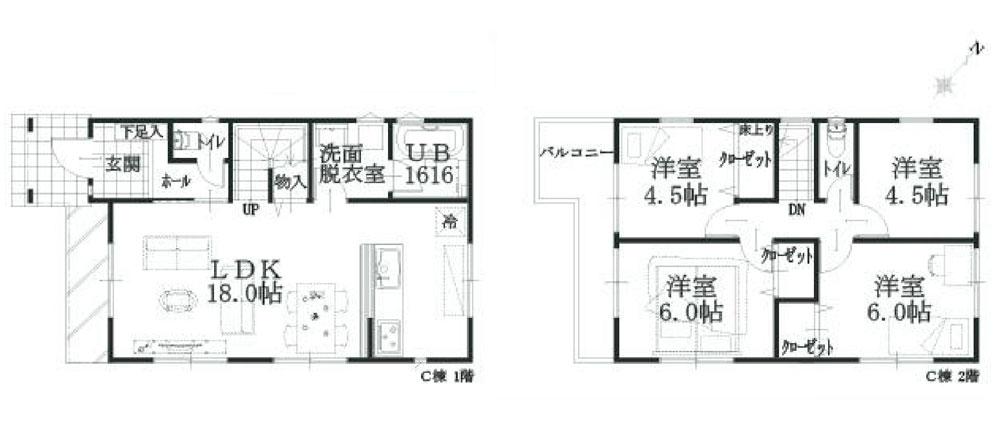 Floor plan. (C Building), Price 40 million yen, 4LDK, Land area 114.85 sq m , Building area 105.7 sq m