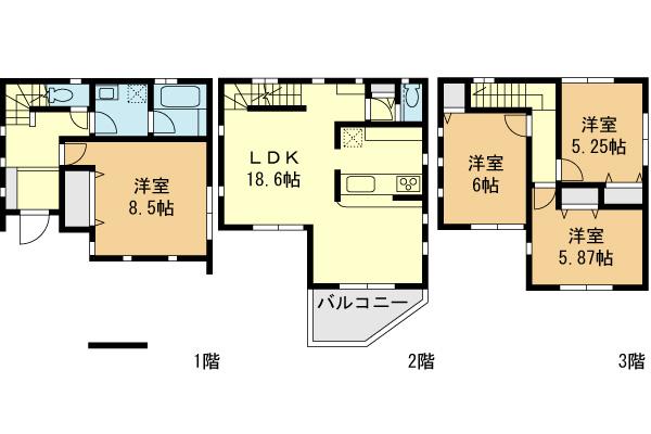 Floor plan. (1 Building), Price 37,950,000 yen, 4LDK, Land area 73.4 sq m , Building area 108.94 sq m