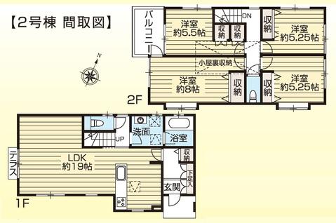 Floor plan. (Building 2), Price 34,800,000 yen, 4LDK, Land area 109.3 sq m , Building area 100.19 sq m