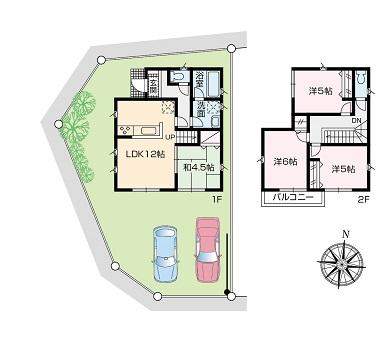 Compartment view + building plan example. Building plan example (1 Building) 4LDK, Land price 29 million yen, Land area 120.34 sq m , Building price 10.8 million yen, Building area 82.81 sq m