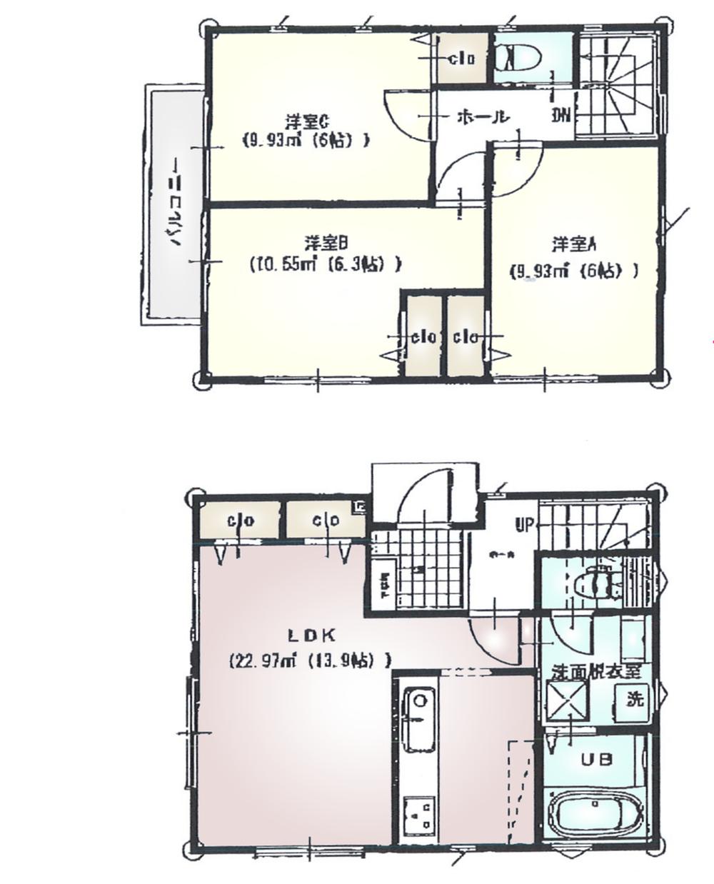 Floor plan. 27,800,000 yen, 3LDK, Land area 79.69 sq m , Building area 78.66 sq m