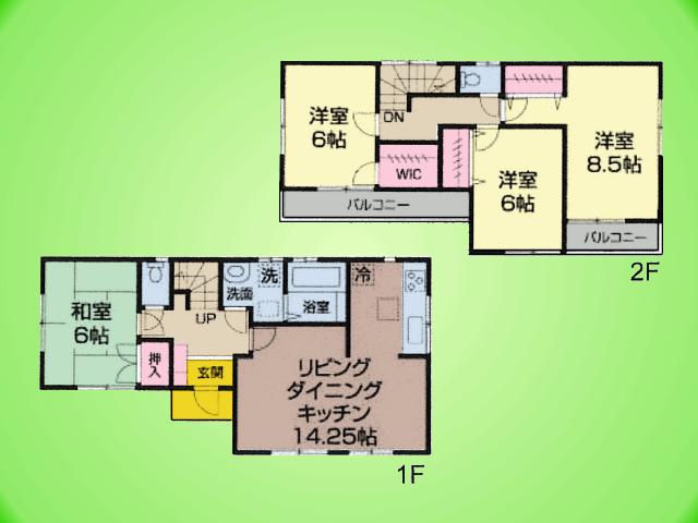 Floor plan. (1 Building), Price 41,800,000 yen, 4LDK, Land area 104.77 sq m , Building area 96.88 sq m