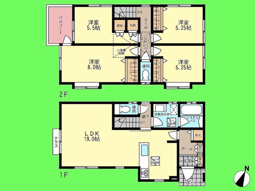Floor plan. (Building 2), Price 34,800,000 yen, 4LDK, Land area 109.3 sq m , Building area 100.19 sq m
