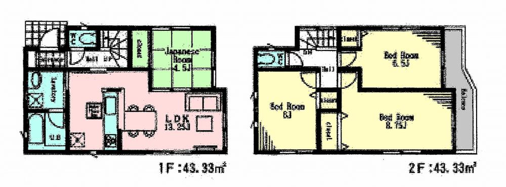 Floor plan. 33,800,000 yen, 4LDK, Land area 83.87 sq m , Building area 86.66 sq m