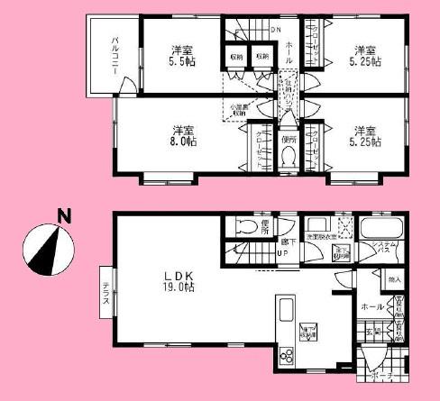 Floor plan. (Building 2), Price 34,800,000 yen, 4LDK, Land area 109.3 sq m , Building area 100.19 sq m