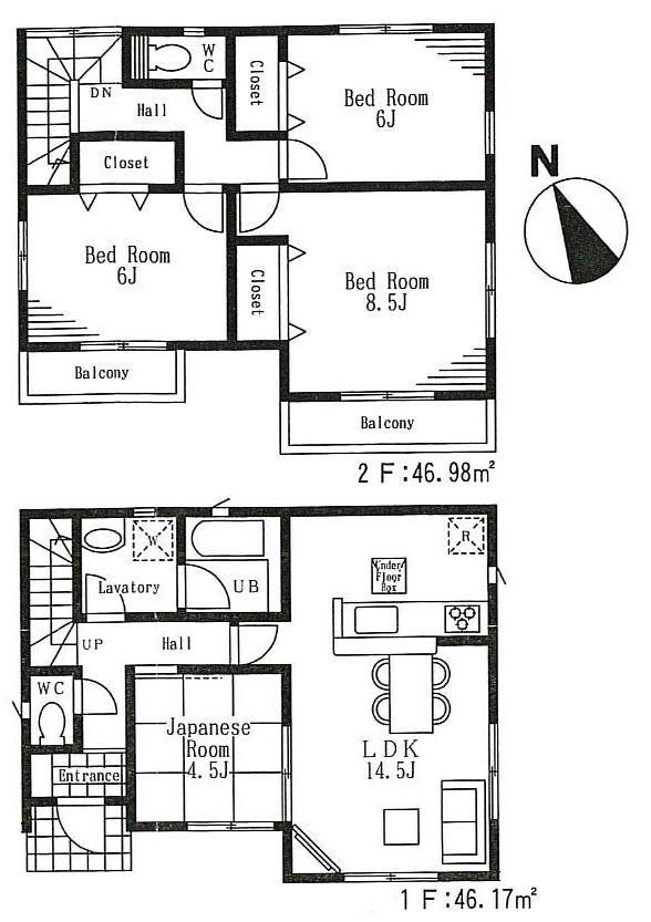 Floor plan. 30,800,000 yen, 4LDK, Land area 100.06 sq m , Building area 93.15 sq m 2 Building floor plan