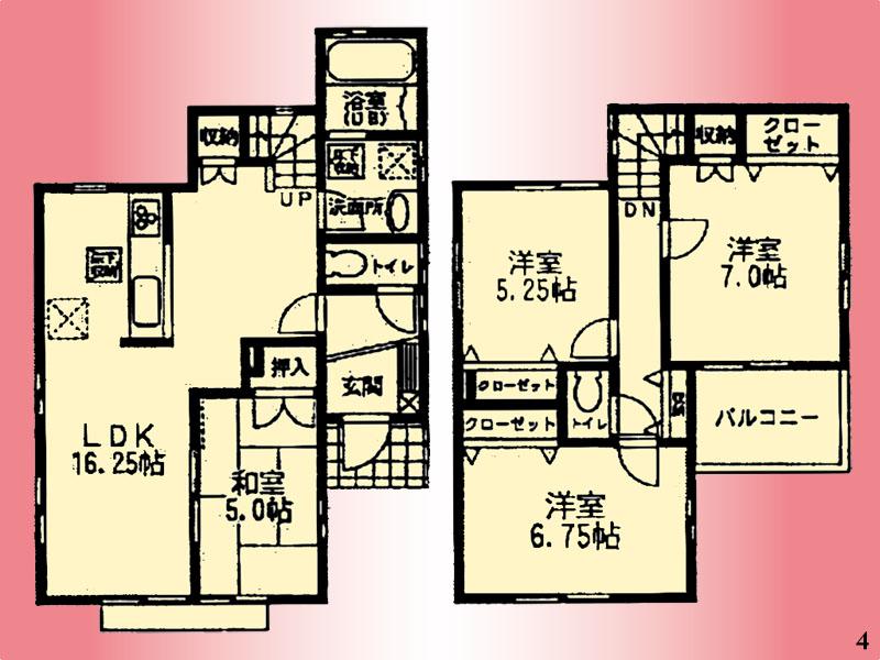 Floor plan. (4 Building), Price 40,800,000 yen, 4LDK, Land area 104.73 sq m , Building area 96.05 sq m