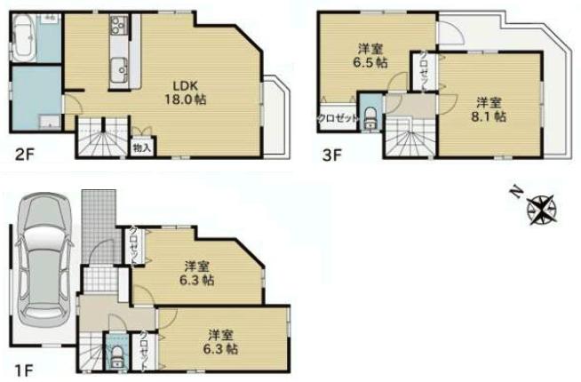 Floor plan. (B Building), Price 40,800,000 yen, 4LDK, Land area 68.14 sq m , Building area 111.36 sq m