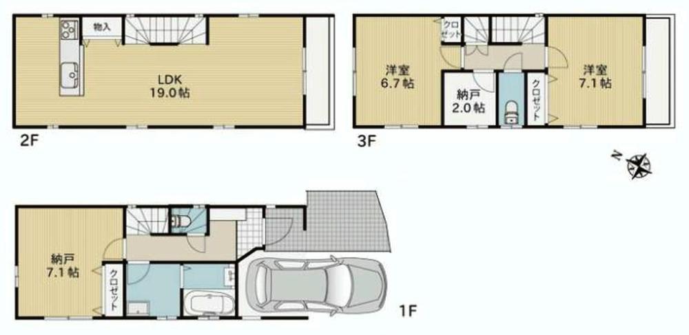Floor plan. (C Building), Price 38,300,000 yen, 2LDK+2S, Land area 61.01 sq m , Building area 103.23 sq m