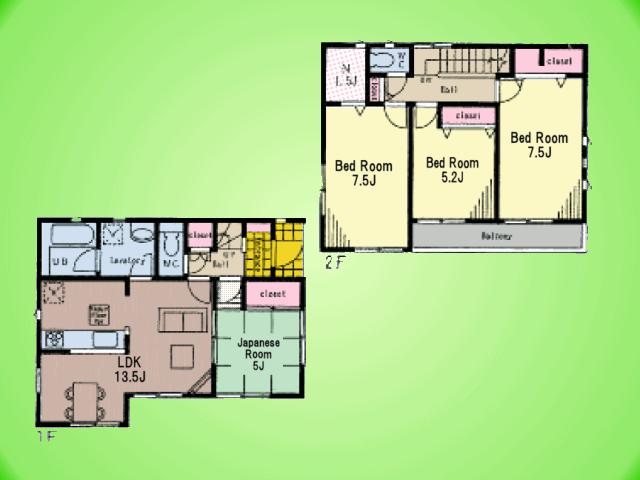 Floor plan. (Building 2), Price 33,800,000 yen, 4LDK, Land area 102.08 sq m , Building area 90.72 sq m