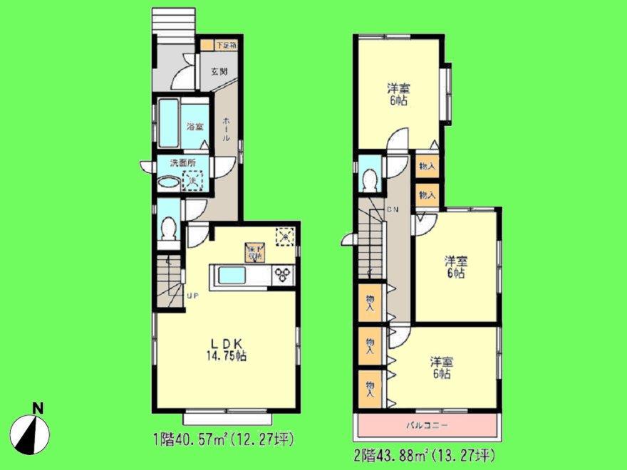 Floor plan. (1 Building), Price 34,800,000 yen, 3LDK, Land area 91.98 sq m , Building area 84.45 sq m