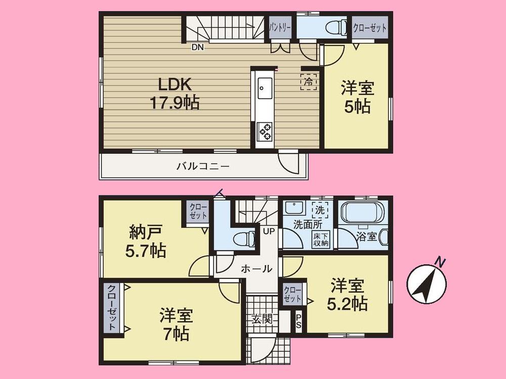 Floor plan. (1 Building), Price 40,800,000 yen, 3LDK+S, Land area 119.53 sq m , Building area 92.58 sq m