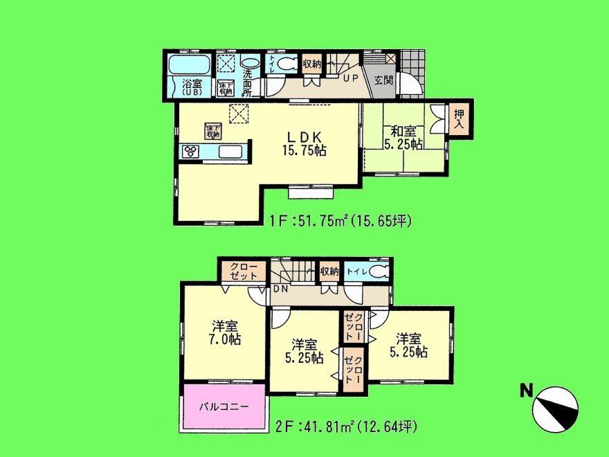 Floor plan. (6 Building), Price 37,800,000 yen, 4LDK, Land area 104.73 sq m , Building area 93.56 sq m