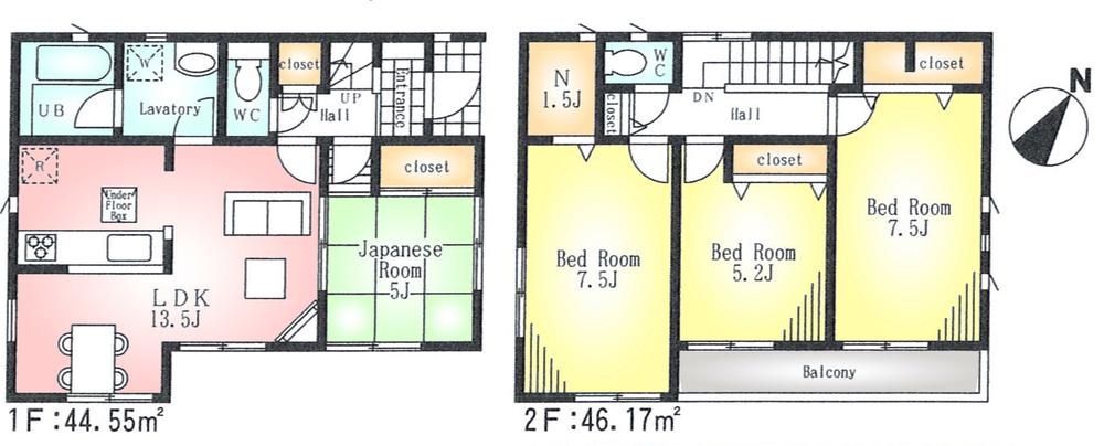 Floor plan. (Building 2), Price 33,800,000 yen, 4LDK, Land area 102.08 sq m , Building area 90.72 sq m