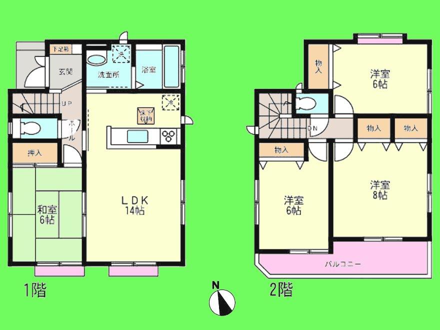 Floor plan. (1 Building), Price 37,800,000 yen, 4LDK, Land area 100.44 sq m , Building area 93.98 sq m