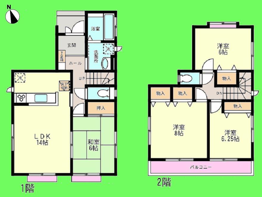 Floor plan. (Building 2), Price 37,800,000 yen, 4LDK, Land area 101.29 sq m , Building area 94.4 sq m