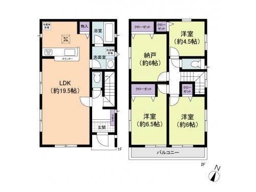 Floor plan. 43,800,000 yen, 3LDK+S, Land area 108.42 sq m , Building area 95.58 sq m