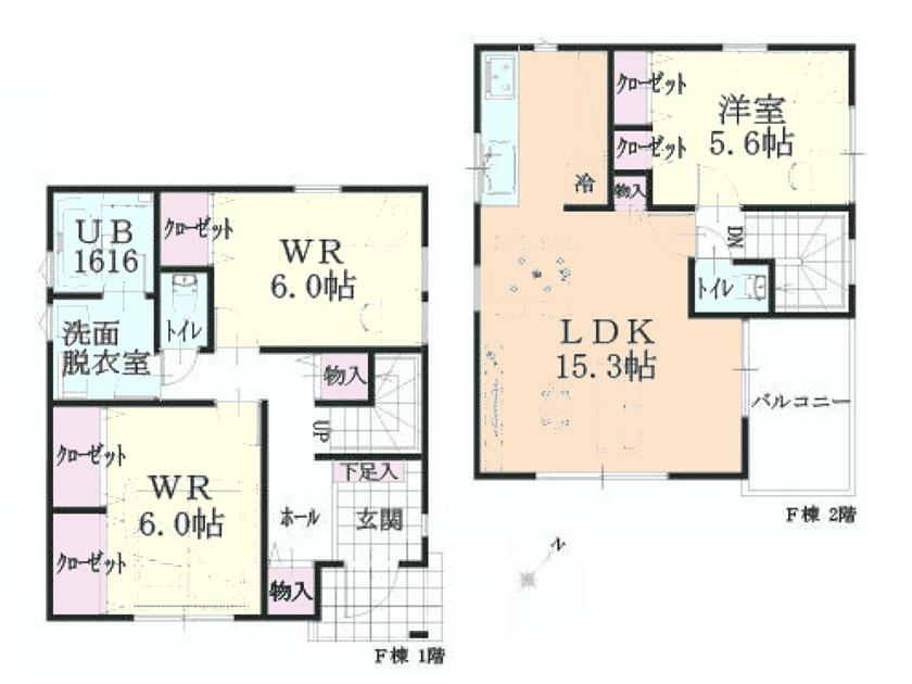 Floor plan. (F Building), Price 33,800,000 yen, 3LDK, Land area 105.17 sq m , Building area 86.11 sq m
