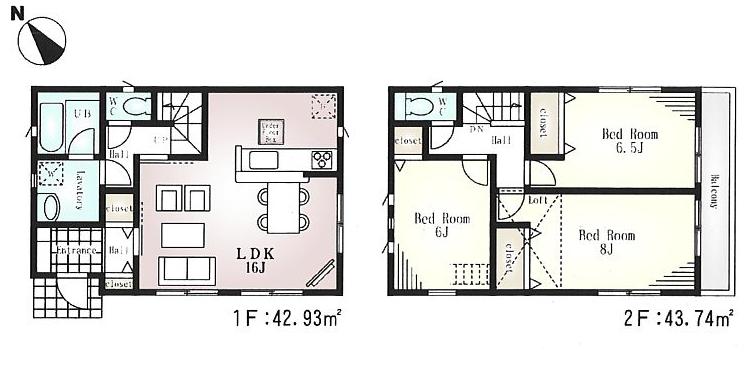 Floor plan. (1 Building), Price 33,800,000 yen, 3LDK, Land area 83.66 sq m , Building area 86.67 sq m