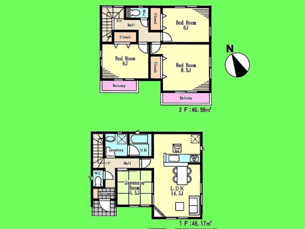 Floor plan. (Building 2), Price 30,800,000 yen, 4LDK, Land area 100.06 sq m , Building area 93.15 sq m
