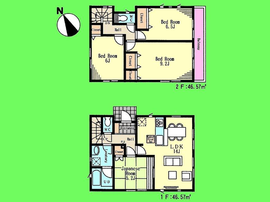 Floor plan. (1 Building), Price 31,800,000 yen, 4LDK, Land area 107.5 sq m , Building area 93.14 sq m