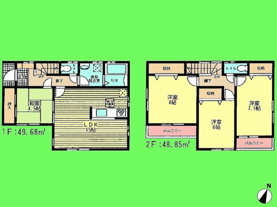 Floor plan. (1 Building), Price 33,800,000 yen, 4LDK, Land area 95.88 sq m , Building area 98.53 sq m