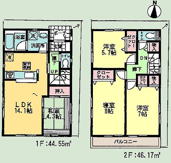 Floor plan. (3 Building), Price 32,800,000 yen, 4LDK, Land area 118.71 sq m , Building area 90.72 sq m