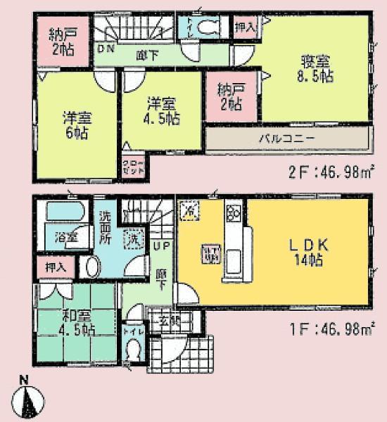 Floor plan. (3 Building), Price 32,800,000 yen, 4LDK, Land area 100.59 sq m , Building area 93.96 sq m