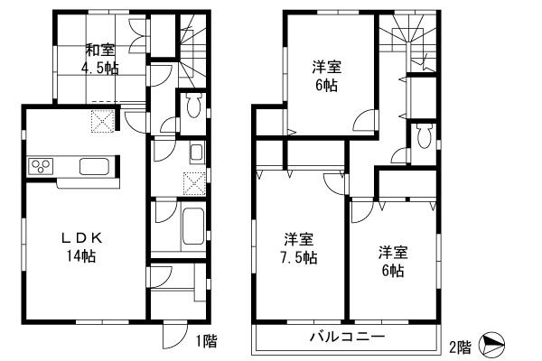 Floor plan. 30,800,000 yen, 4LDK, Land area 128.43 sq m , Building area 92.34 sq m