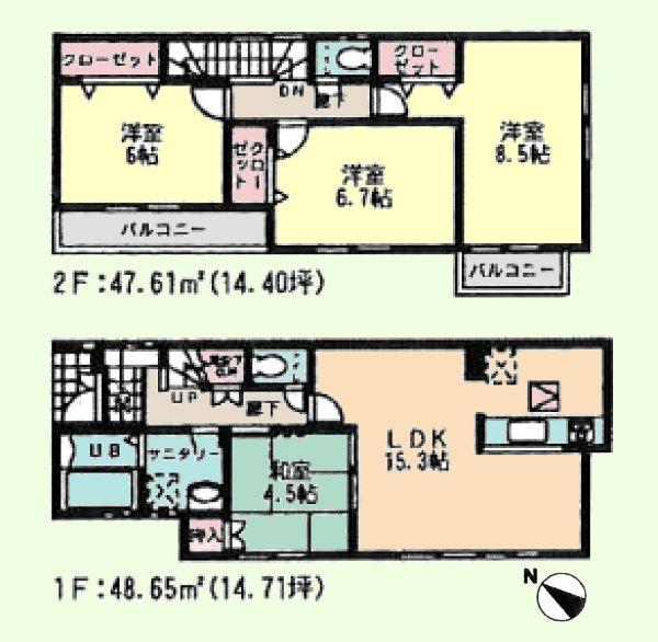 Floor plan. (5 Building), Price 32,800,000 yen, 4LDK, Land area 100.53 sq m , Building area 96.26 sq m
