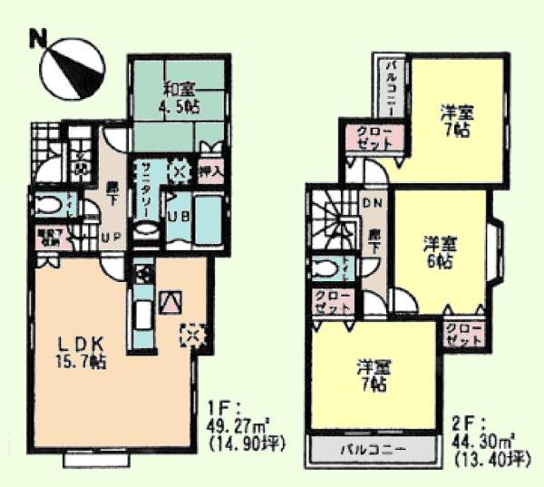 Floor plan. (6 Building), Price 27,800,000 yen, 4LDK, Land area 100.24 sq m , Building area 93.57 sq m