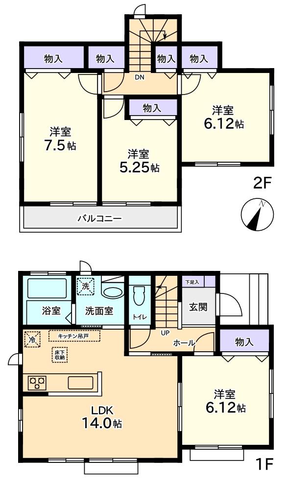 Floor plan. (E Building), Price 29,800,000 yen, 4LDK, Land area 98.14 sq m , Building area 93.15 sq m