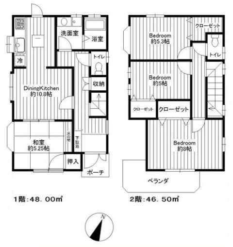 Floor plan. 24,900,000 yen, 4DK, Land area 108.04 sq m , Building area 94.5 sq m