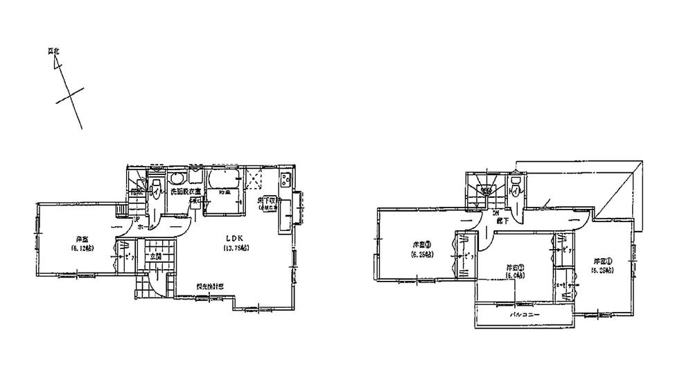 Building plan example (floor plan). Building plan Example (2) 4LDK, Land price 23.2 million yen, Land area 136.53 sq m , Building price 12.6 million yen, Building area 92.12 sq m