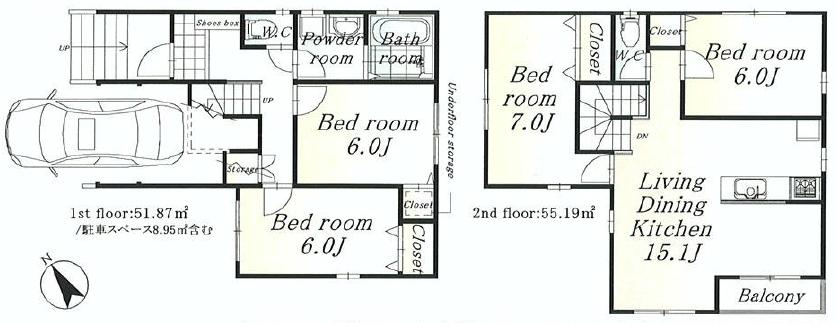 Floor plan. (A), Price 37,800,000 yen, 4LDK, Land area 80.77 sq m , Building area 107.06 sq m
