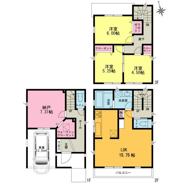 Floor plan. (4 Building), Price 49,800,000 yen, 3LDK+S, Land area 68.02 sq m , Building area 103.5 sq m