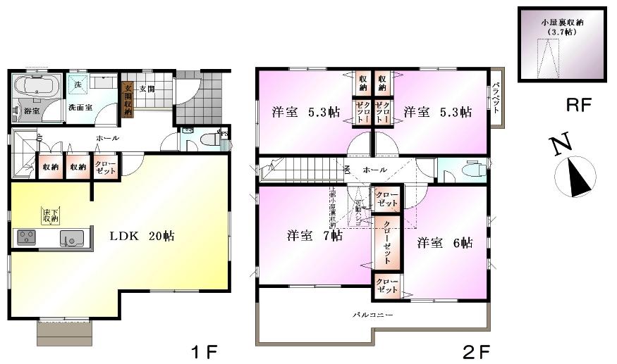 Floor plan. (Building 2), Price 63,800,000 yen, 4LDK, Land area 130.5 sq m , Building area 104.33 sq m
