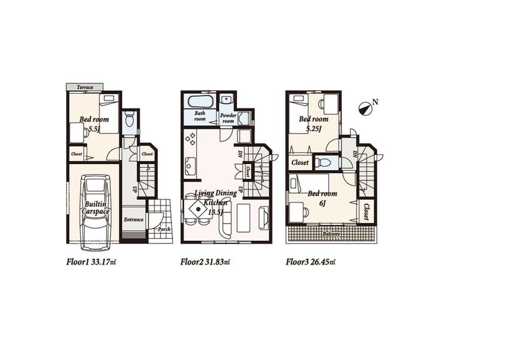 Floor plan. 28,900,000 yen, 3LDK, Land area 53.33 sq m , Building area 91.45 sq m