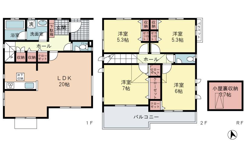 Floor plan. 63,800,000 yen, 4LDK, Land area 130.5 sq m , Building area 104.33 sq m
