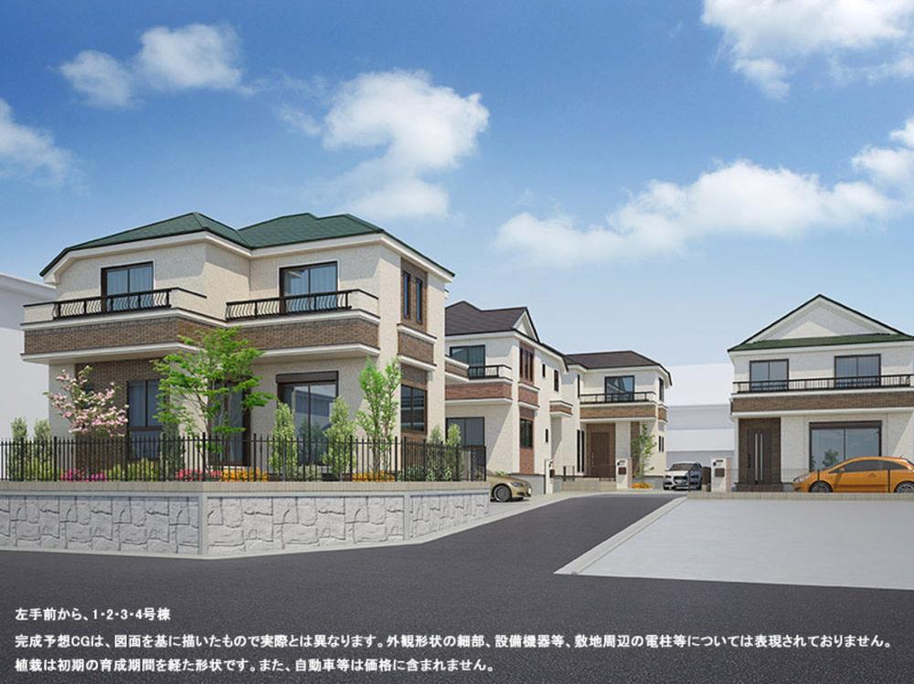 Rendering (appearance). Car space two (three buildings inside) 4LDK of all building two-storey