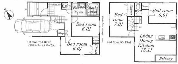 Floor plan. (A Building), Price 37,800,000 yen, 4LDK, Land area 80.77 sq m , Building area 107.06 sq m
