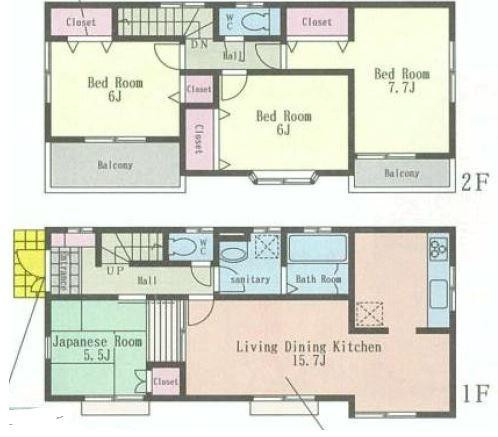 Floor plan. (1 Building), Price 49,800,000 yen, 4LDK, Land area 100.08 sq m , Building area 96.05 sq m