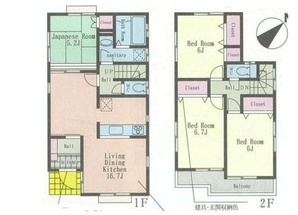 Floor plan. (3 Building), Price 46,800,000 yen, 4LDK, Land area 112.63 sq m , Building area 95.64 sq m