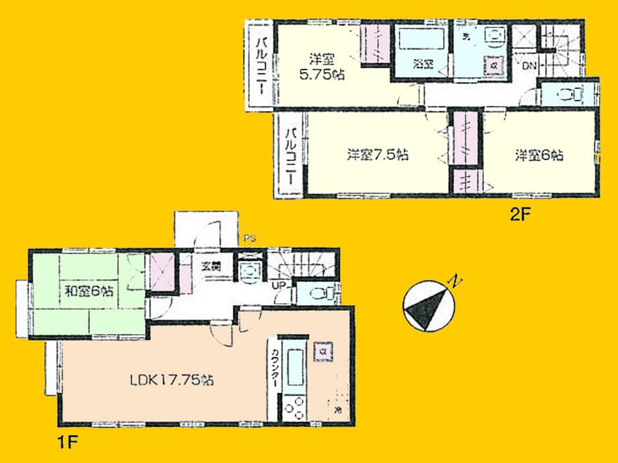 Building plan example (floor plan). Building plan example (3 compartment) 4LDK, Land price 32,800,000 yen, Land area 125.78 sq m , Building price 12 million yen, Building area 100.44 sq m