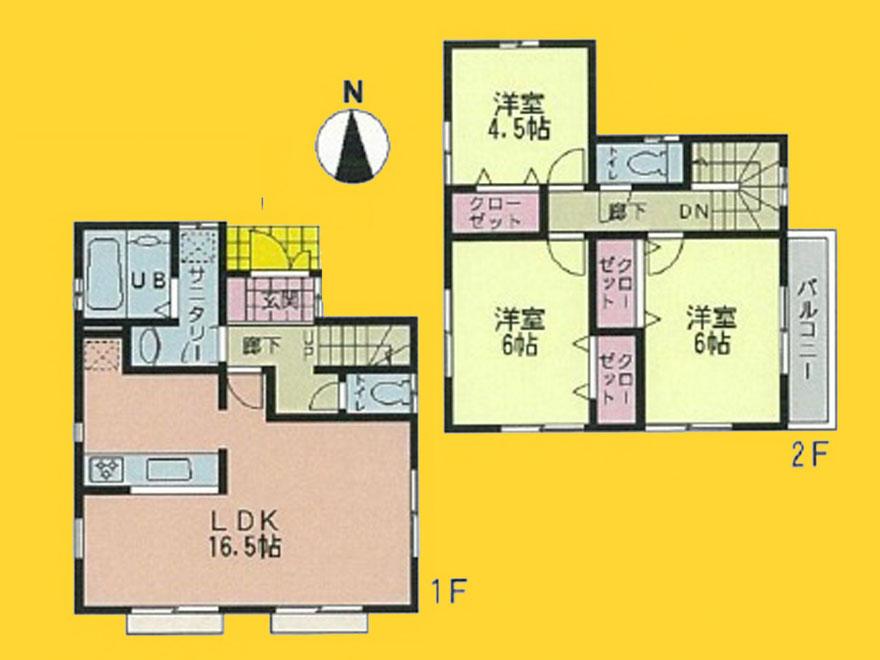 Floor plan. (1 Building), Price 38,800,000 yen, 3LDK, Land area 105 sq m , Building area 81.14 sq m
