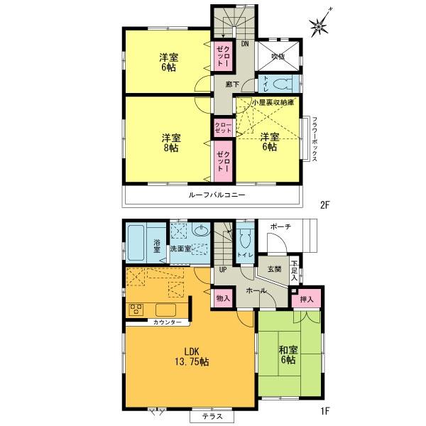 Floor plan. (1 Building), Price 49,800,000 yen, 4LDK, Land area 140 sq m , Building area 101.43 sq m