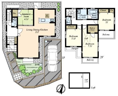 Floor plan. (Building 2), Price 78,800,000 yen, 4LDK, Land area 128.42 sq m , Building area 102.67 sq m